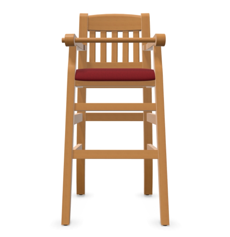 KINDER high chair, red fabric, water-based varnish, beechwood frame - Image 2