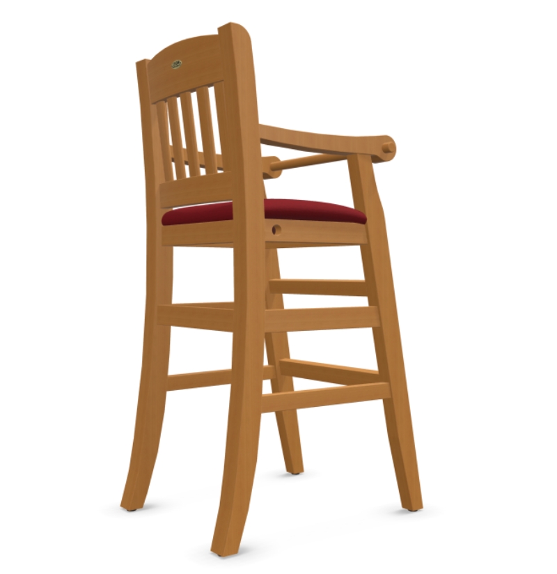 KINDER high chair, red fabric, water-based varnish, beechwood frame - Image 4